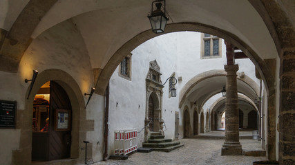 arch gates of old rothenburg houses in historic center