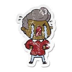 distressed sticker of a cartoon crying man
