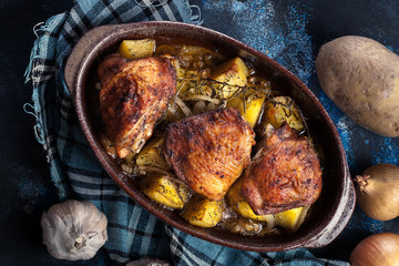 Roasted chicken thighs and potatoes