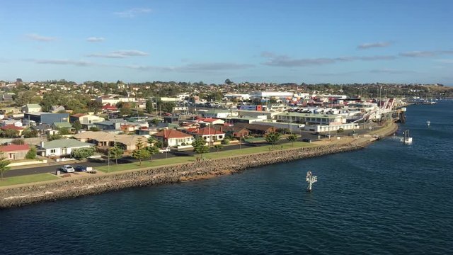 Aerial landscape view of Mersey River and Devonport city Tasmania Australia a major point of entry for visitors traveling across Bass Strait.