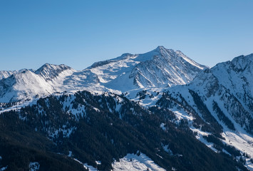 Plakat Landscape in Zillertal Arena ski resort in Zillertal in Tyrol. Great winter day.