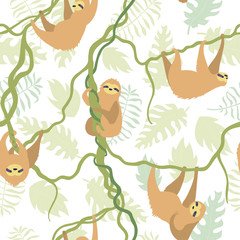 Vector seamless pattern with cute sloth