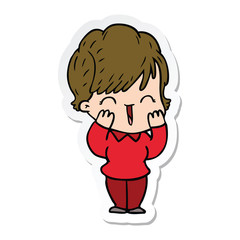 sticker of a cartoon laughing woman