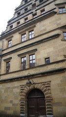 Fototapeta na wymiar brown sand stone house facade medieval house rothenburg