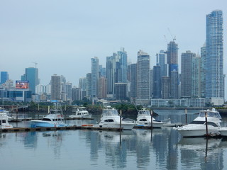 Fototapeta na wymiar Panama city skyline in a cloudy day, Panama, Central America