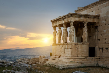 The Caryatids of the Erechtheion. A caryatid is a sculpted female figure serving as an...
