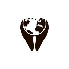 tooth icon with a world map. flat design