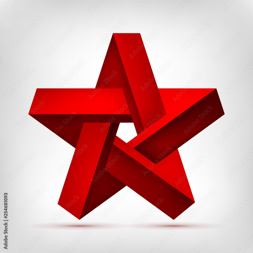 Poster pentagonal illusion red star. five-pointed unreal shape, nonexistent geometry object, abstract vecto
