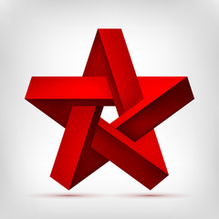 Pentagonal illusion red star. Five-pointed unreal shape, nonexistent geometry object, abstract vector design
