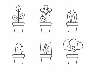 Set of plant and flower icon with simple line design