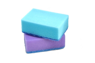sponges for washing dishes blue and lilac isolate on white