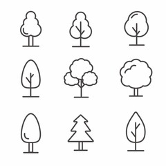 Set of tree icon with simple line design 