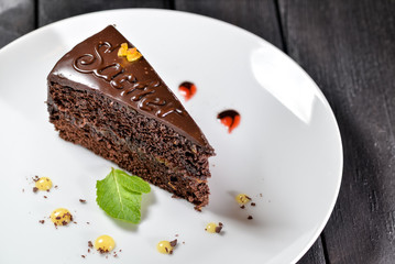 piece of chocolate cake on a plate