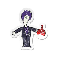 retro distressed sticker of a cartoon vampire with blood