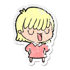 distressed sticker of a cartoon woman