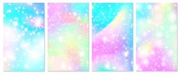 Unicorn rainbow background. Holographic sky
