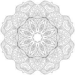 Hand drawn zentangle circular ornament for coloring page.