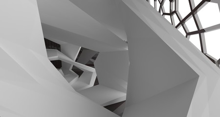 Obraz premium Abstract white and black interior multilevel public space with window. 3D illustration and rendering.