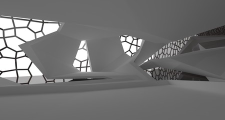 Abstract white and black interior multilevel public space with window. 3D illustration and rendering.