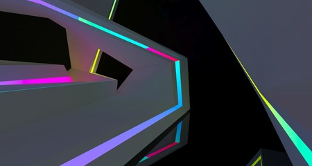 Abstract  white Futuristic Sci-Fi interior With Gradient Glowing Neon Tubes . 3D illustration and rendering.