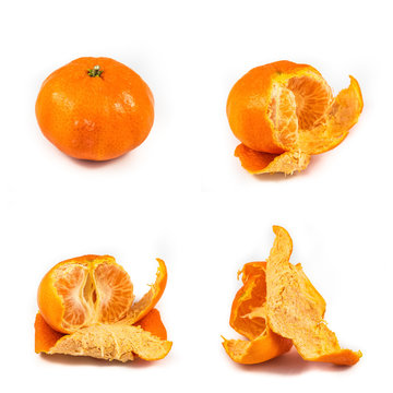 4 Mandarinen gesch&auml;lt auf wei&szlig;