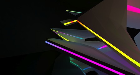 Abstract  white Futuristic Sci-Fi interior With Gradient Glowing Neon Tubes . 3D illustration and rendering.