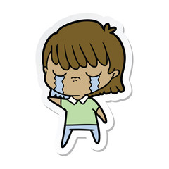 sticker of a cartoon woman crying