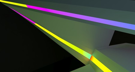 Abstract  white Futuristic Sci-Fi interior With Gradient Glowing Neon Tubes . 3D illustration and rendering.