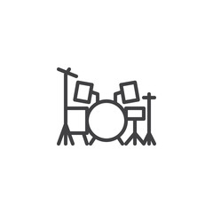 Drum kit line icon. linear style sign for mobile concept and web design. Drum set outline vector icon. Musical instrument symbol, logo illustration. Pixel perfect vector graphics