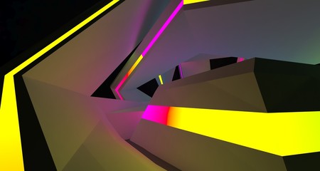 Abstract  white Futuristic Sci-Fi interior With Gradient Glowing Neon Tubes . 3D illustration and rendering.