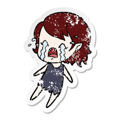 distressed sticker of a cartoon crying vampire girl