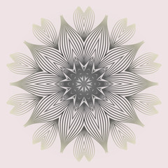 Round Pattern Flower Mandala. Circle Floral Ornament. Legend Decorative Vector Illustration. White grey color.