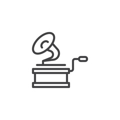 Retro gramophone line icon. linear style sign for mobile concept and web design. Antique brass record player outline vector icon. Symbol, logo illustration. Pixel perfect vector graphics