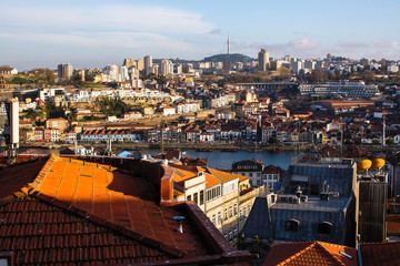 Top view of Porto old downtown, Portugal.