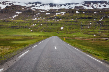 Mountain road connecting Egilsstadir with Seydisfjordur in Eastern Iceland Scandinavia