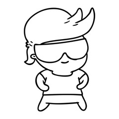 line drawing kawaii kid with shades