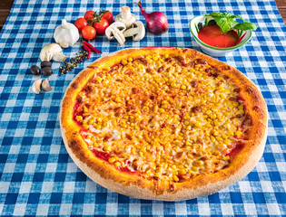 Sweetcorn pizza with cheese