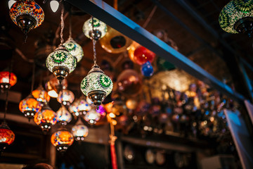 Traditional turkish lamp/ lantern. Souvenir shop with turkish lamps.