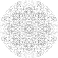 Hand drawn zentangle circular ornament for coloring page.