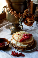 Russian old samovar with a bunch of sheep. The tradition of tea drinking
