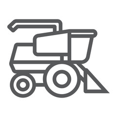 Combine harvester line icon, agriculture and farm, vehicle sign, vector graphics, a linear pattern on a white background.