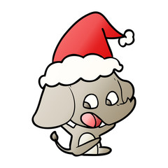 cute gradient cartoon of a elephant wearing santa hat