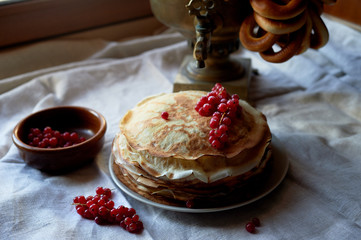 Russian old samovar with a bunch of sheep. The tradition of tea drinking