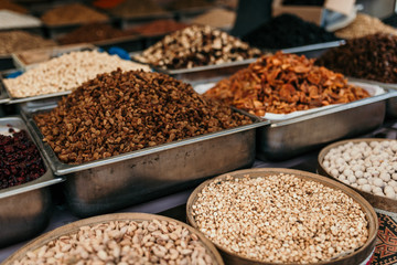 Food and seeds market. Dried seeds in tukish market/ bazaar