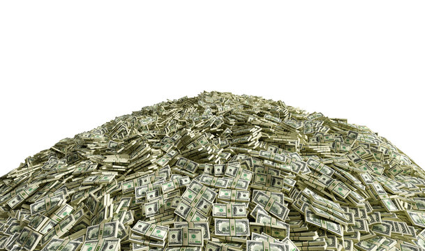 Millions of Dollars - a heap of money isolated on white - 3D Rendering