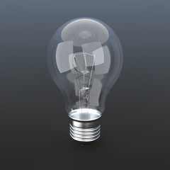 Incandescent light bulb isolated on dark gray background. 3D render