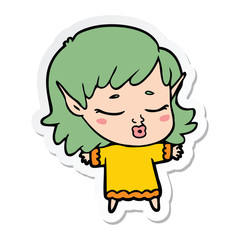 sticker of a pretty cartoon elf girl