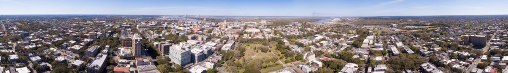 Aerial 360 degree seamless panorama of downtown Savannah, Georgia, USA