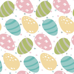 Vector seamless pattern with Easter eggs and dot texture.
