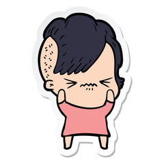 Obraz premium sticker of a cartoon annoyed hipster girl